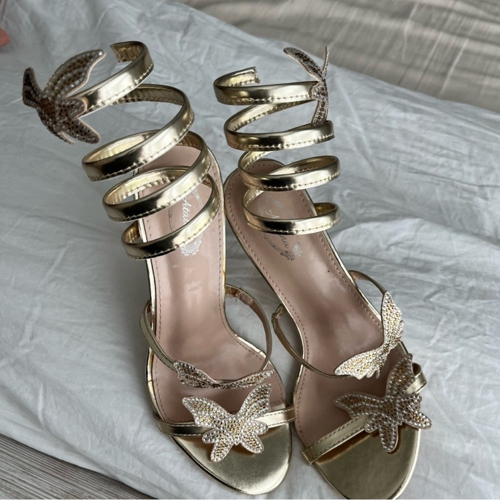 Rhinestone butterflies straps high heels prom